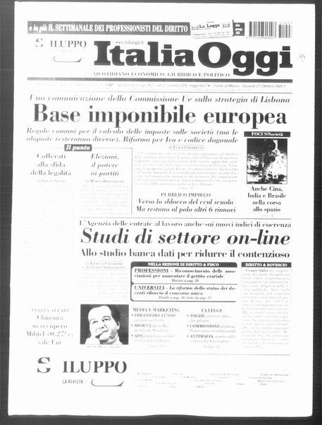 Italia oggi : quotidiano di economia finanza e politica